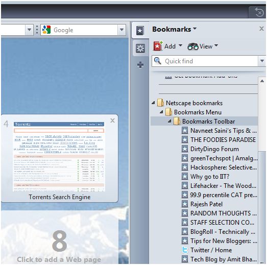 Does Opera (Presto engine version) have a bookmarks toolbar? Super User