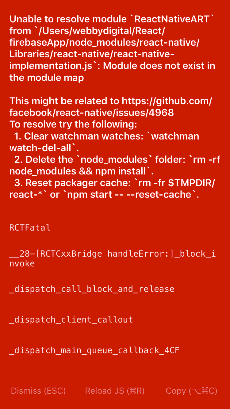 reactjs reactnativeimplementation.js module does not exist in the