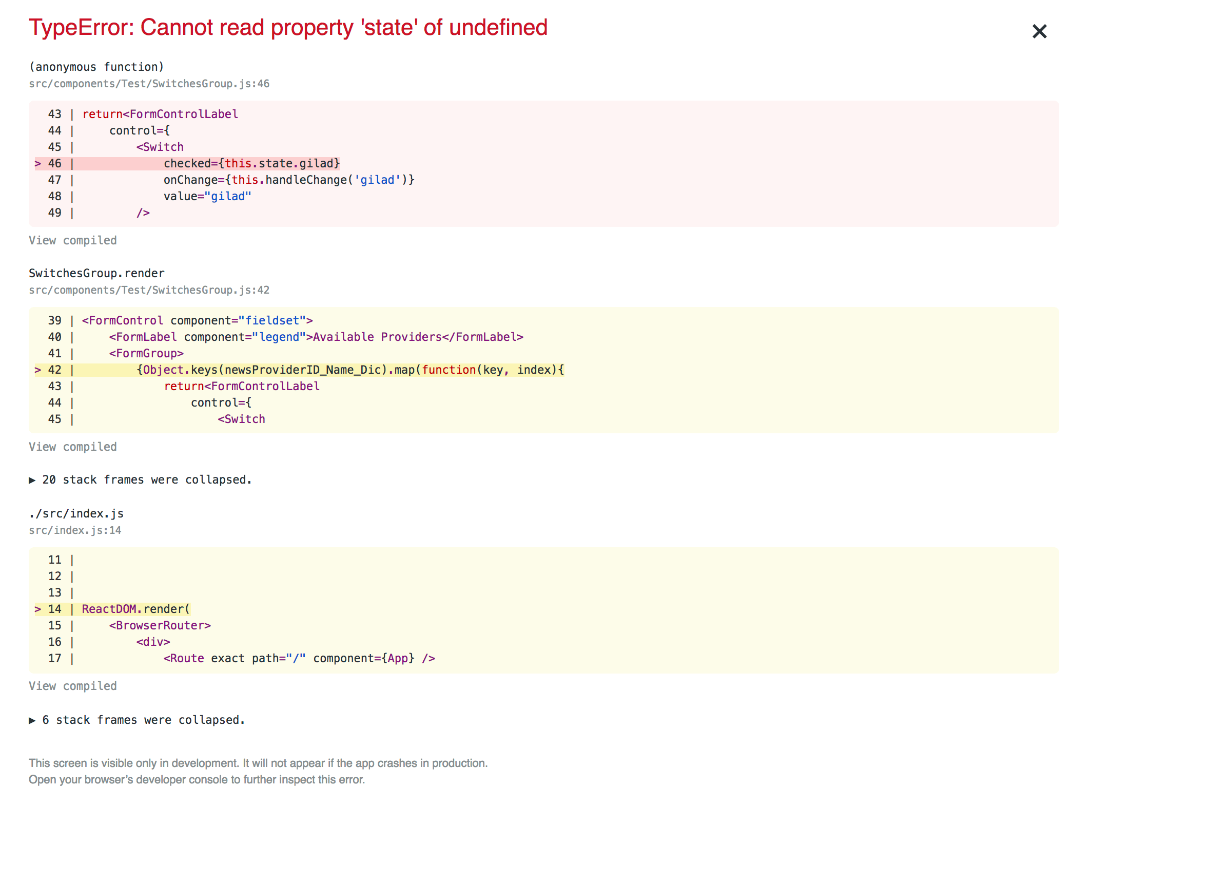 javascript React "TypeError Cannot read property 'state' of