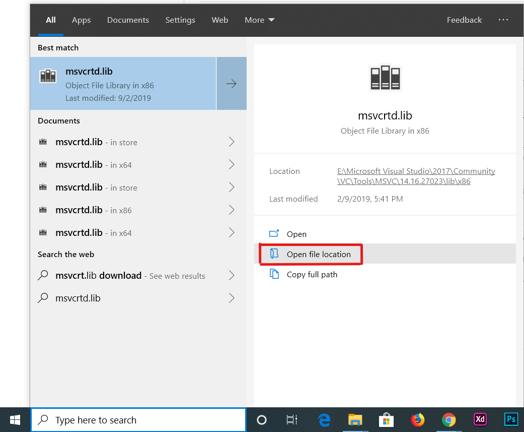 c++ LINK fatal error LNK1104 cannot open file 'MSVCRTD.lib