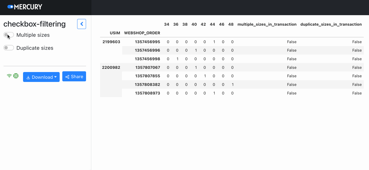 python How to create interactive checkboxes for filtering a DataFrame