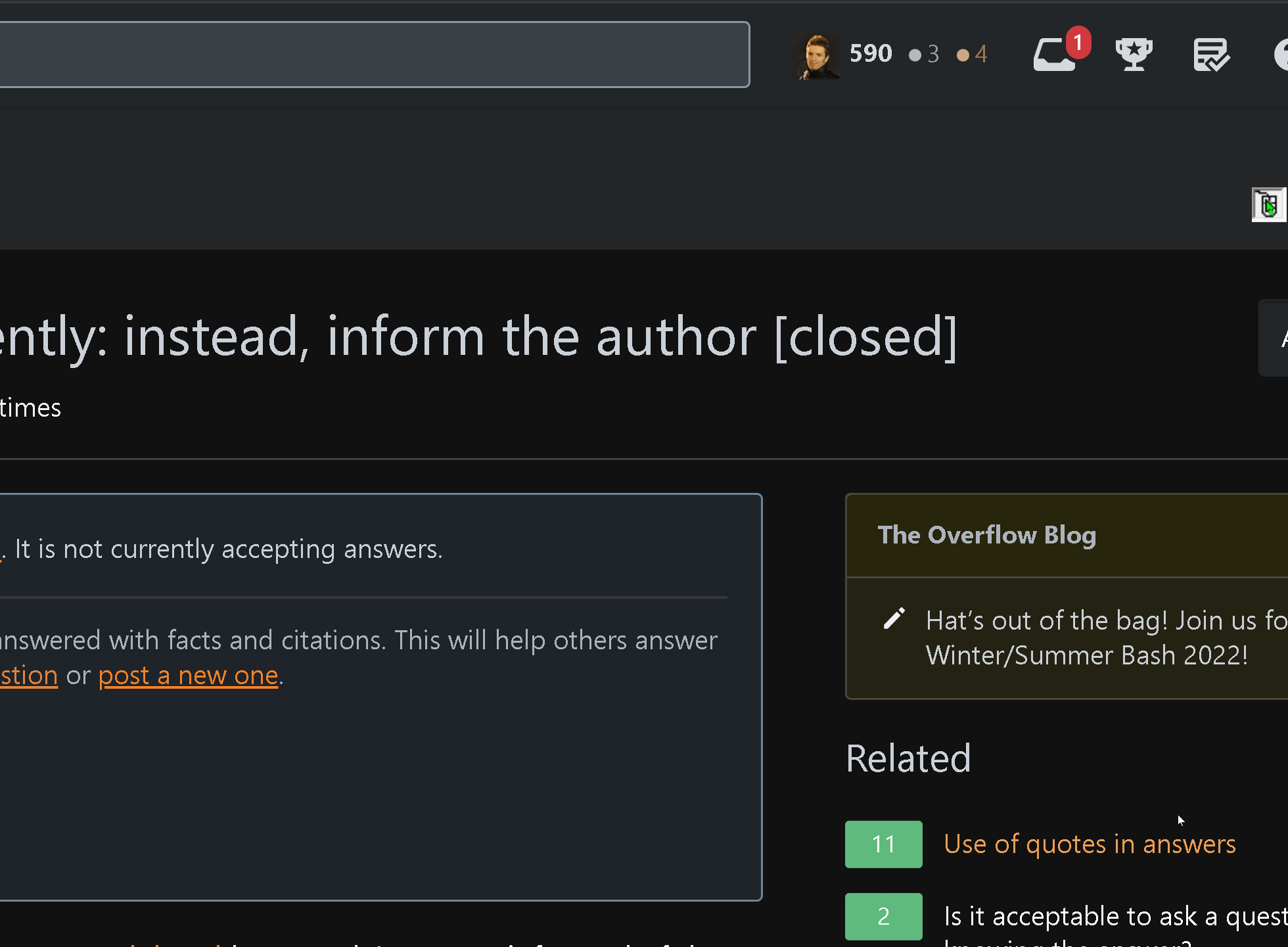 Inbox icon indicates an unread message, but no messages are shown under