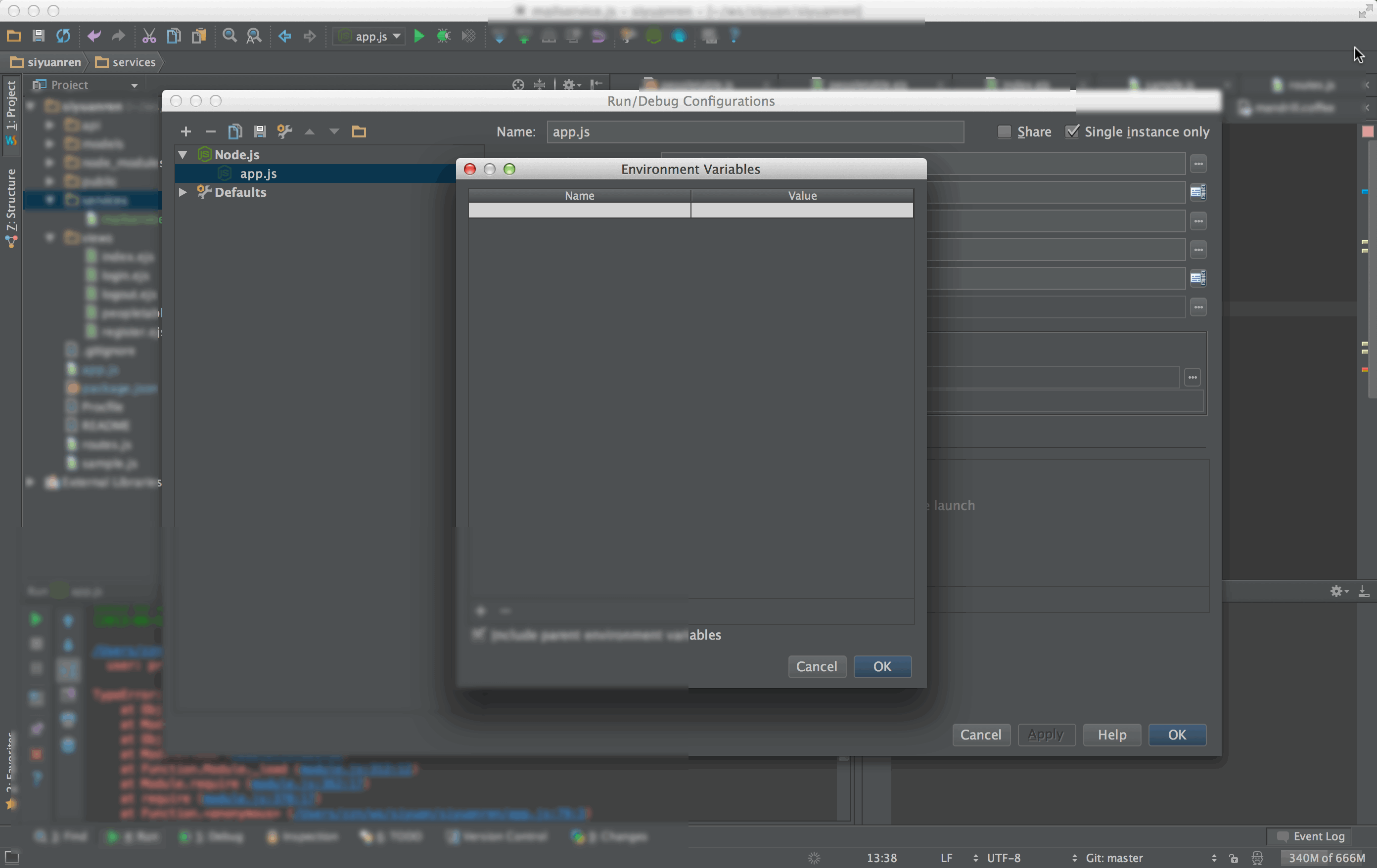 intellij idea Set Node.js environment variables in Storm Stack
