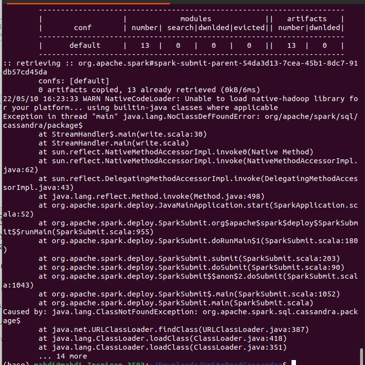 scala sparkcassandra (java.lang.NoClassDefFoundError org/apache/spark/sql/cassandra/package