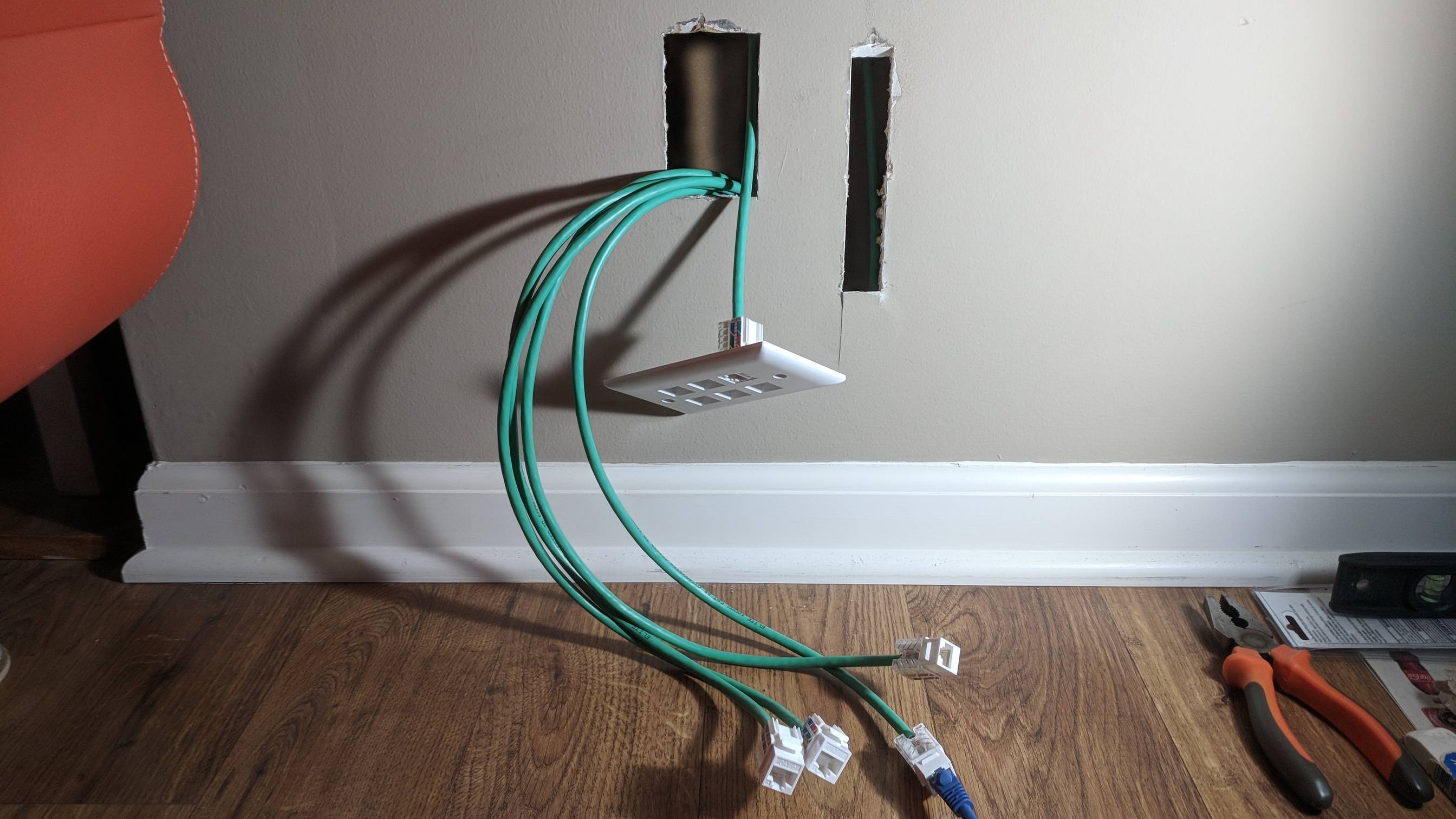data wiring How to arrest Cat6 cables from falling inside the wall