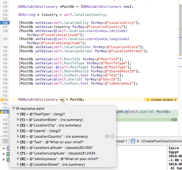 objective c String have a value when add it to dictionary give me no