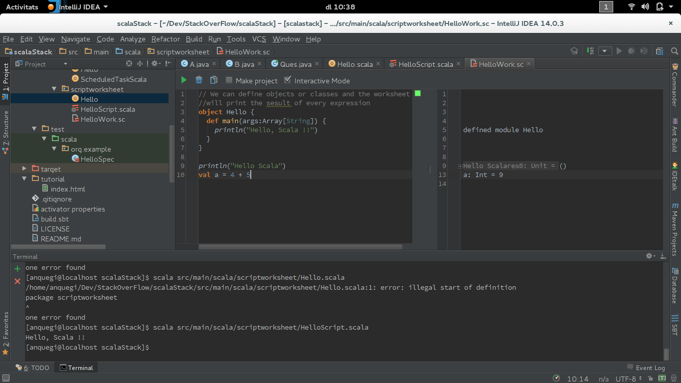 What is the difference between scala classes, scripts and worksheets in