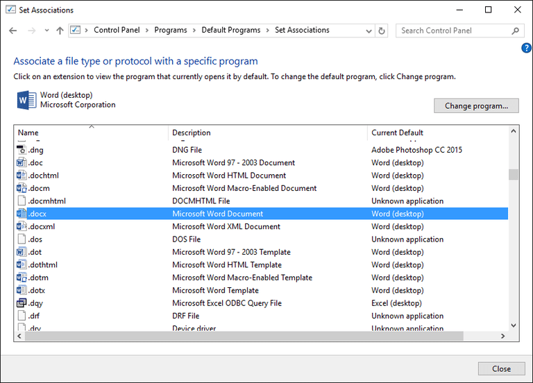 Windows 10 how to change default program for file extension psadoworks