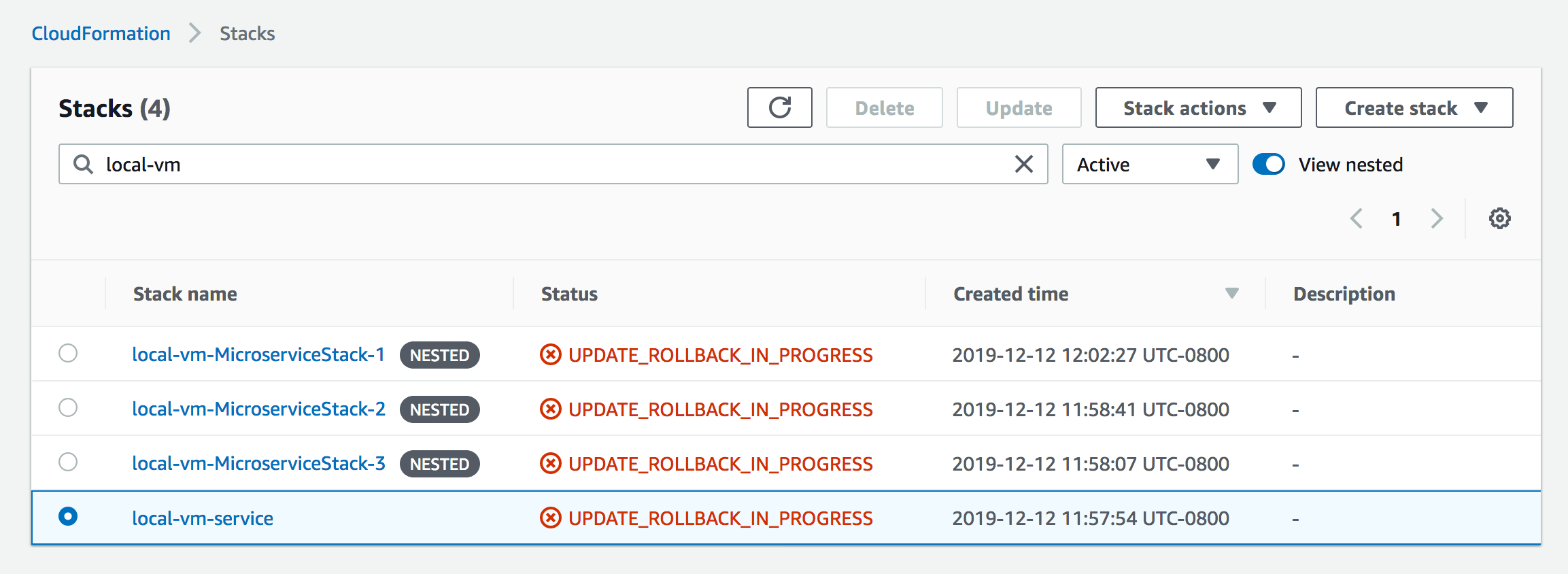 amazon web services AWS Cloudformation Stack stuck in "UPDATE