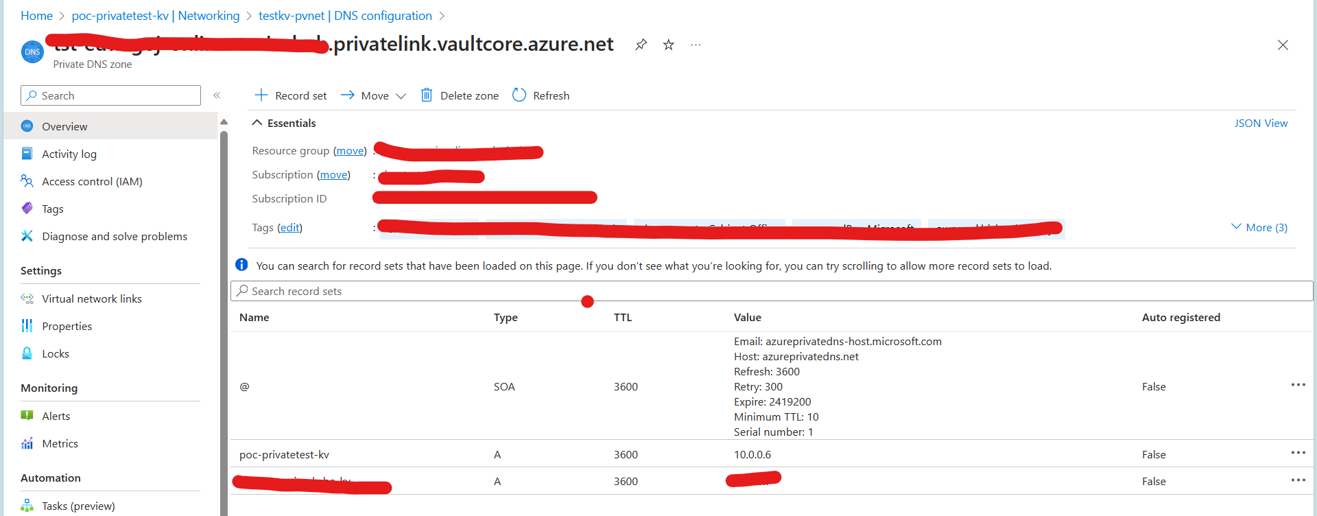 azure virtual machine DNS lookup is not giving the right private IP