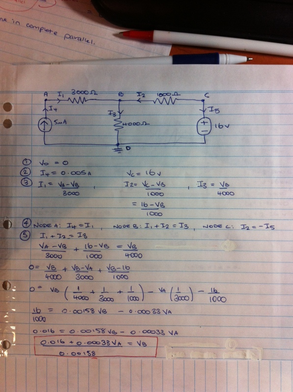 voltage Circuit analysis with nodal analysis Electrical Engineering