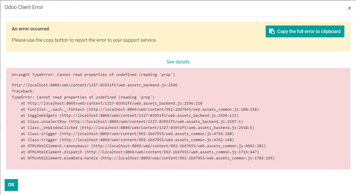odoo Error Cannot read properties of undefined (reading 'prop