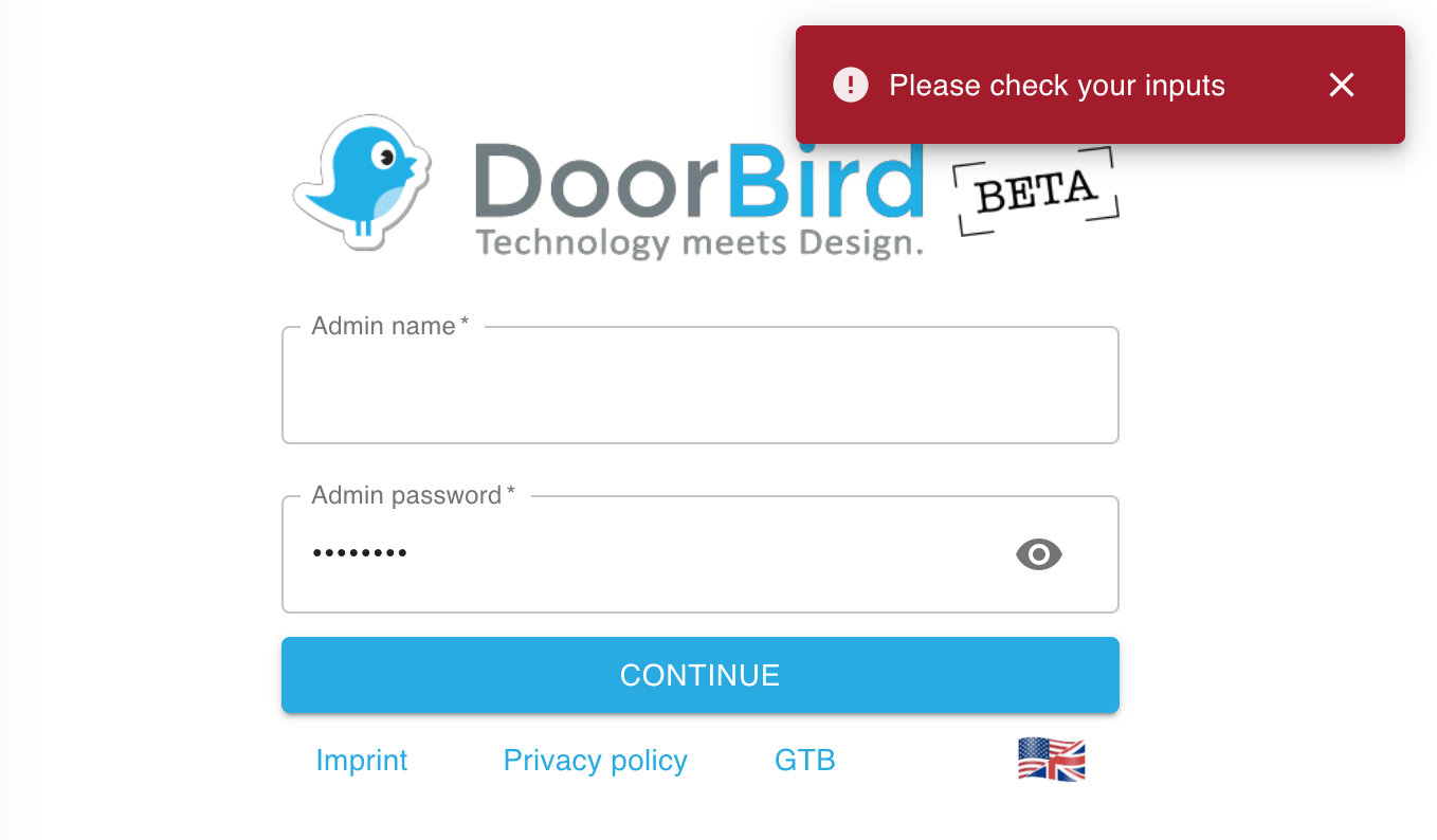 networking Doorbird "Please check your inputs" Super User