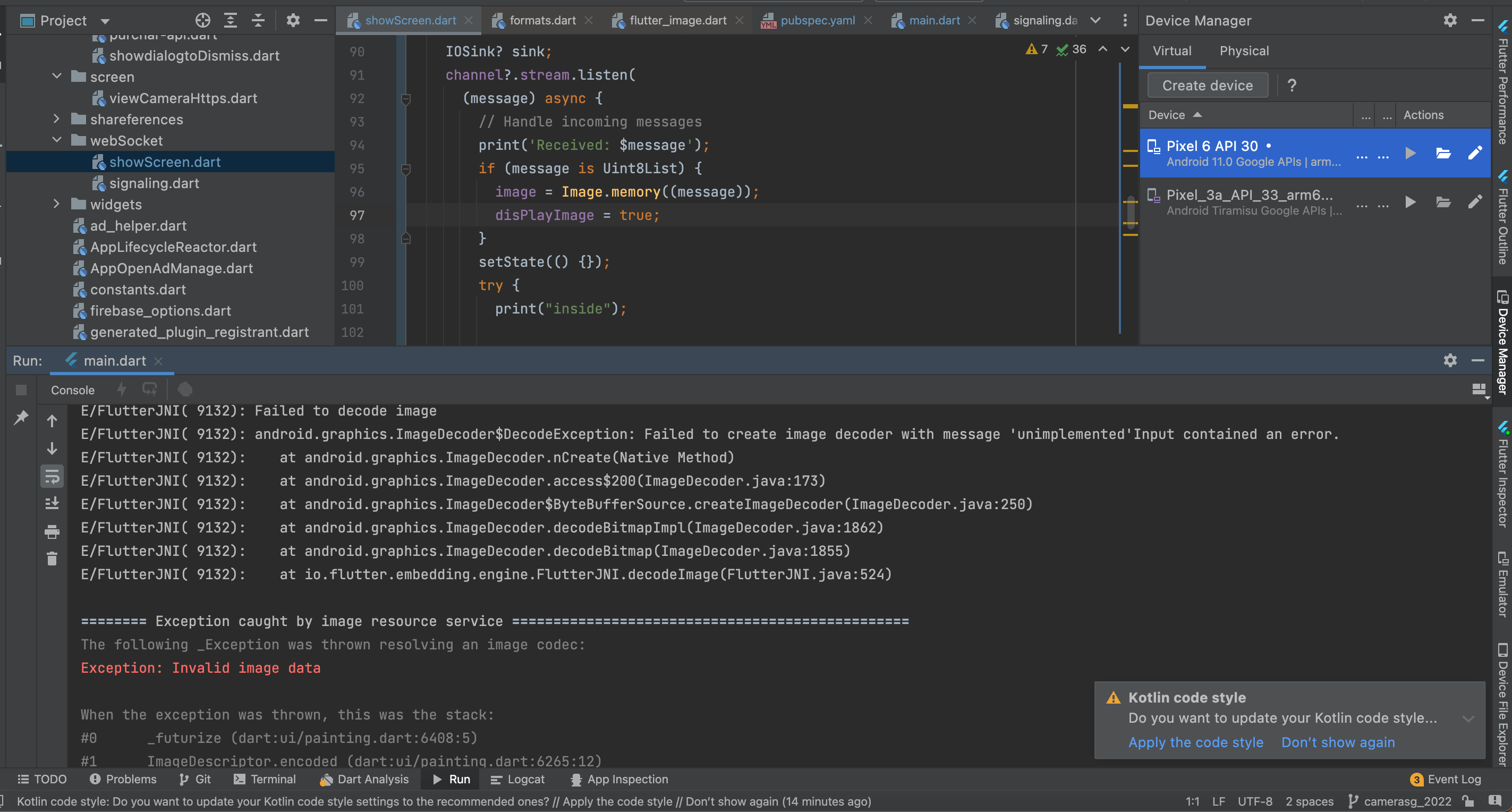 How to display image from Uint8list websocket flutter (live camera