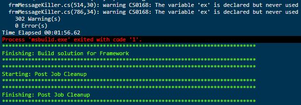 visual studio TFS build is getting fail with Zero error with message Process 'msbuild.exe