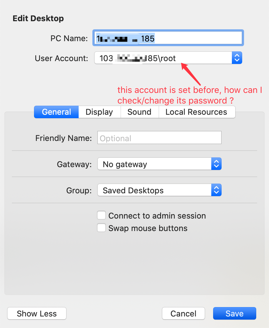 In Microsoft Remote Desktop, how can I change the account's password? Super User