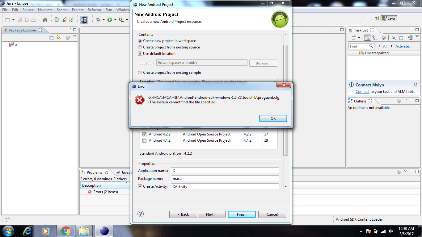 eclipse error in android, Proguard.cfg (System can not find the file