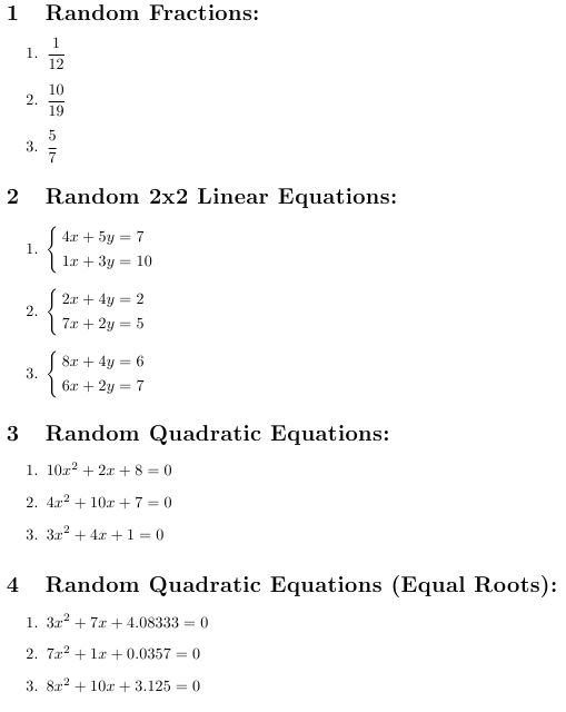 equations Generating a worksheet TeX LaTeX Stack