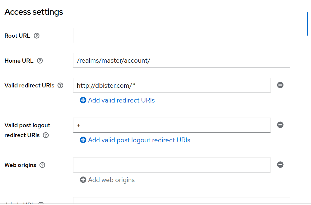 keycloak How to properly add "Valid redirect URIs" in keycloack and