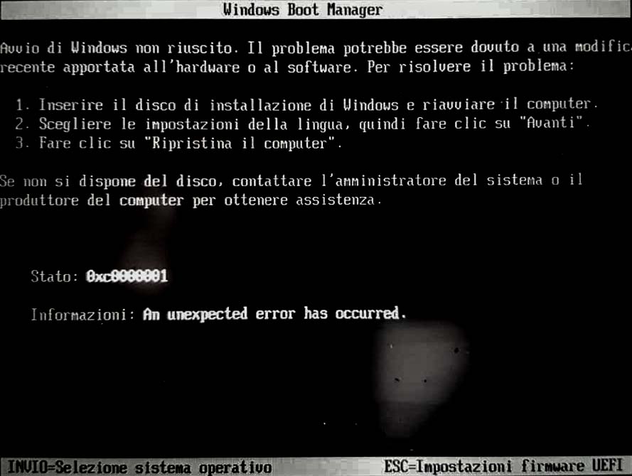 A windows 10 Computer suddenly won't boot, an unknown partition