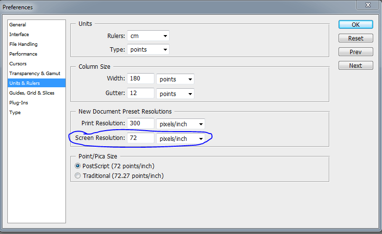 How to change default CS4 resolution to 96 dpi? Super User