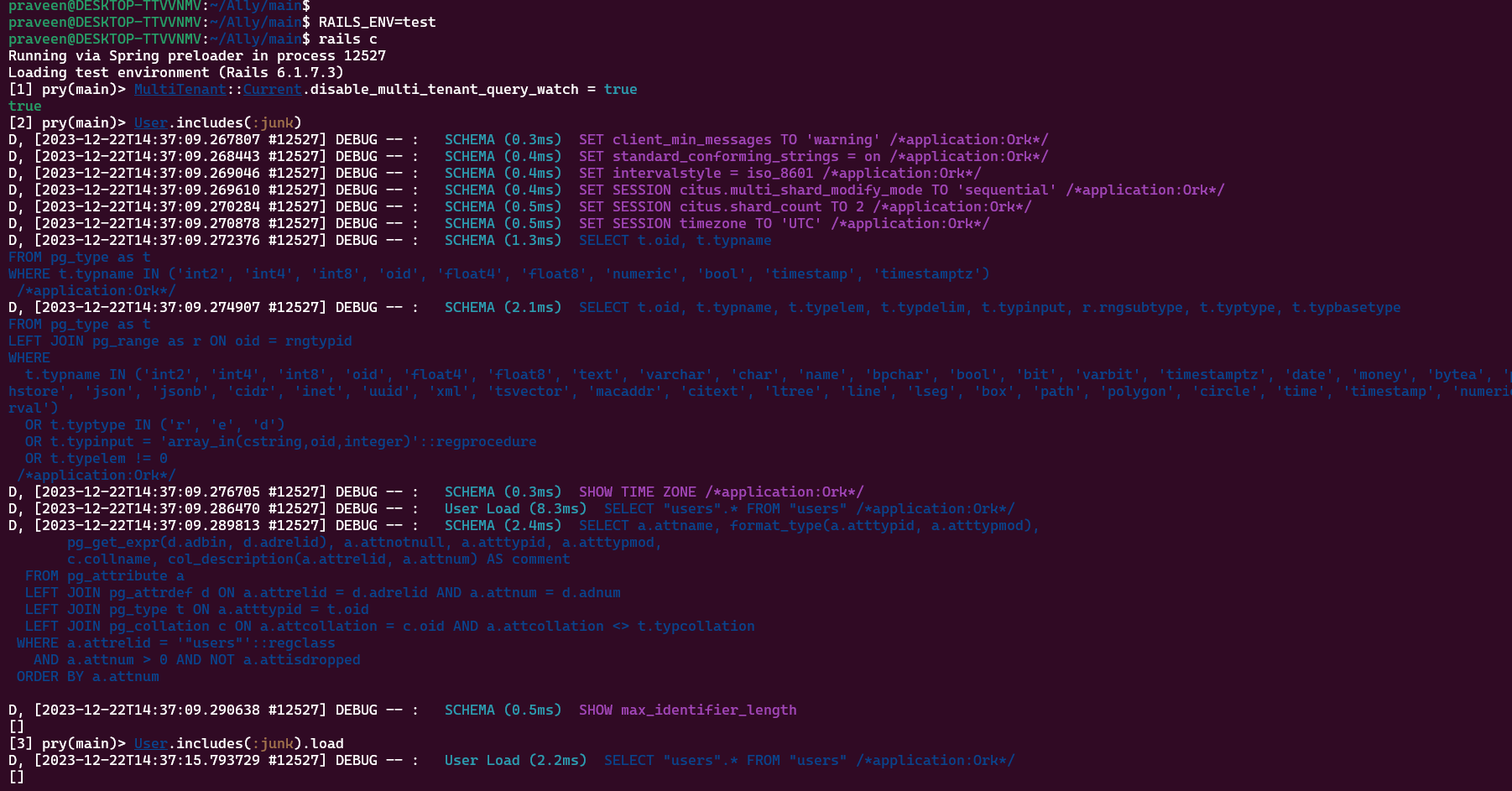 ruby on rails ActiveRecord includes not throwing exception in Rspec