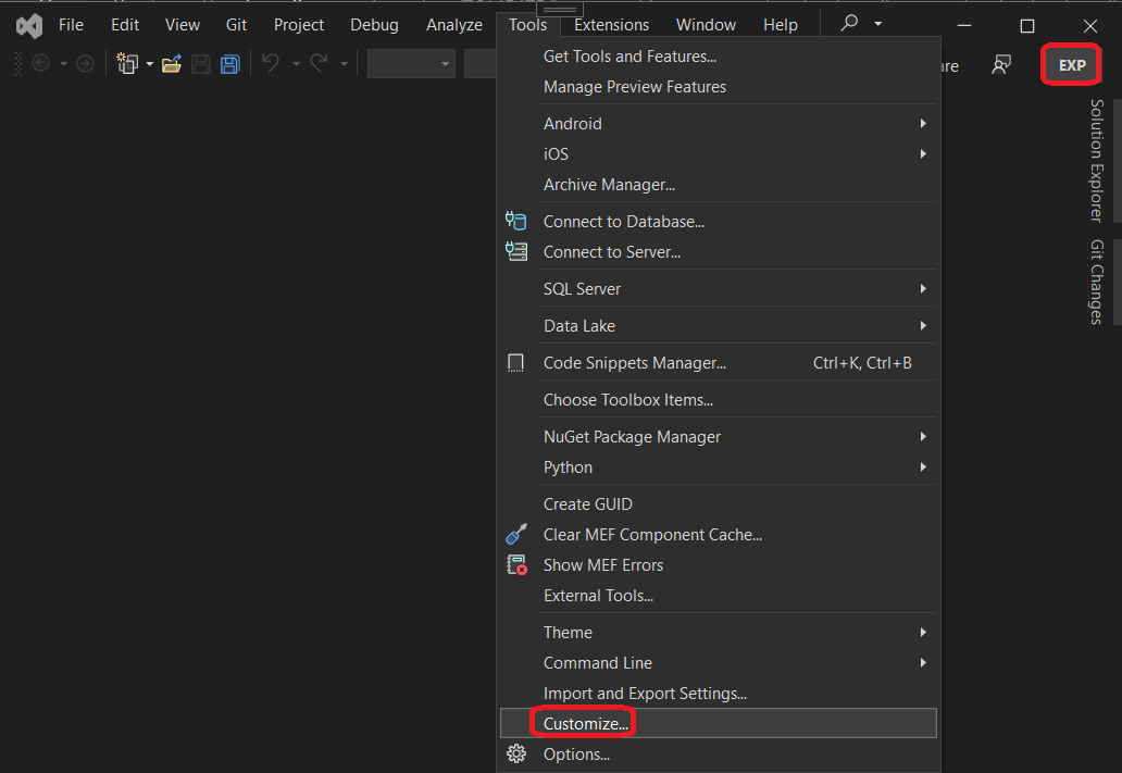 How to Add a menu to the Visual Studio menu bar in Visual Studio 2022