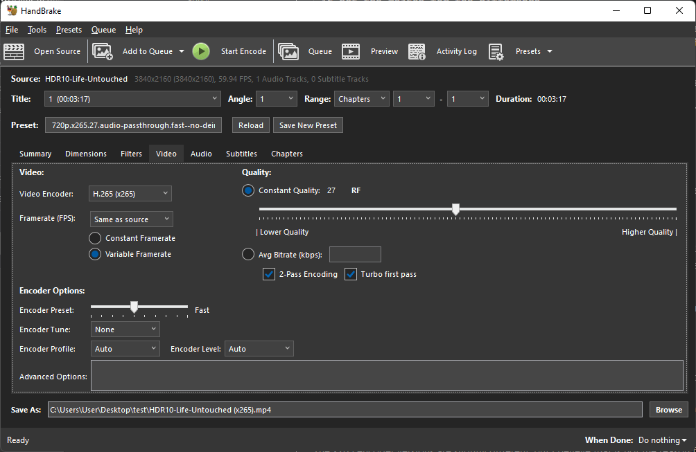 video conversion Ffmpeg producing worse result than Handbrake using x265 with identical