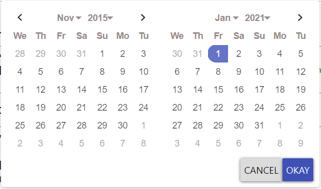 javascript ngxdaterangepickermaterial disable n number of days from