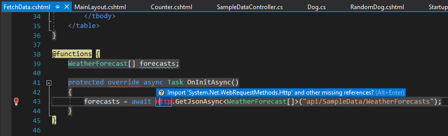 core Visual studio 2017 showing Errors for Blazor but compiles Stack Overflow