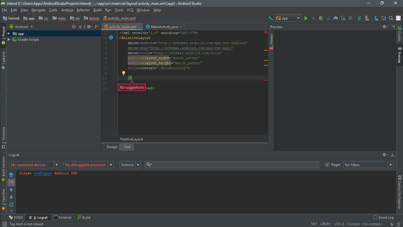 Android Studio's autosuggestion not working in XML editor
