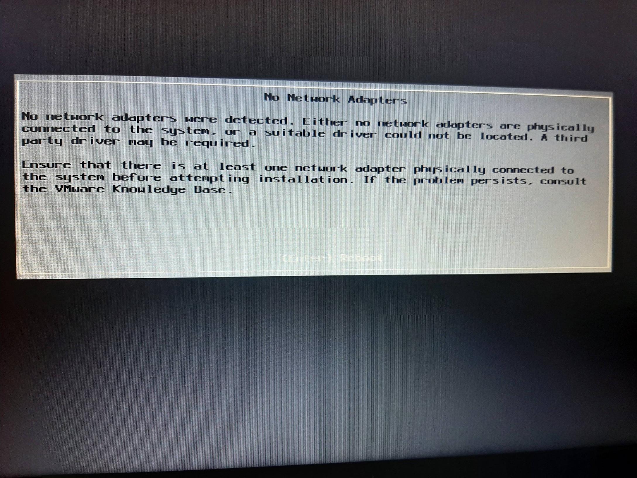 vmware I am getting an error "No Network Adapter" found while trying