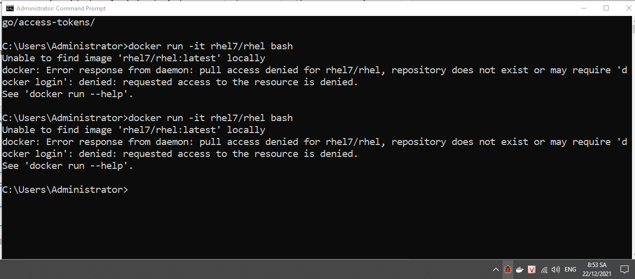 docker: Error response from daemon: pull access denied for rhel7/rhel