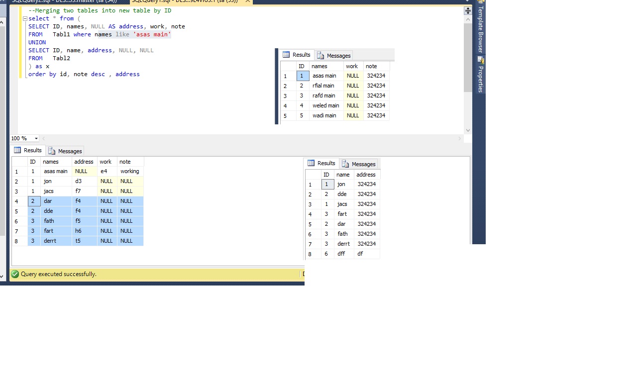 sql server 2008 I want to merge two tables [Tabl1] and [Tabl2] and