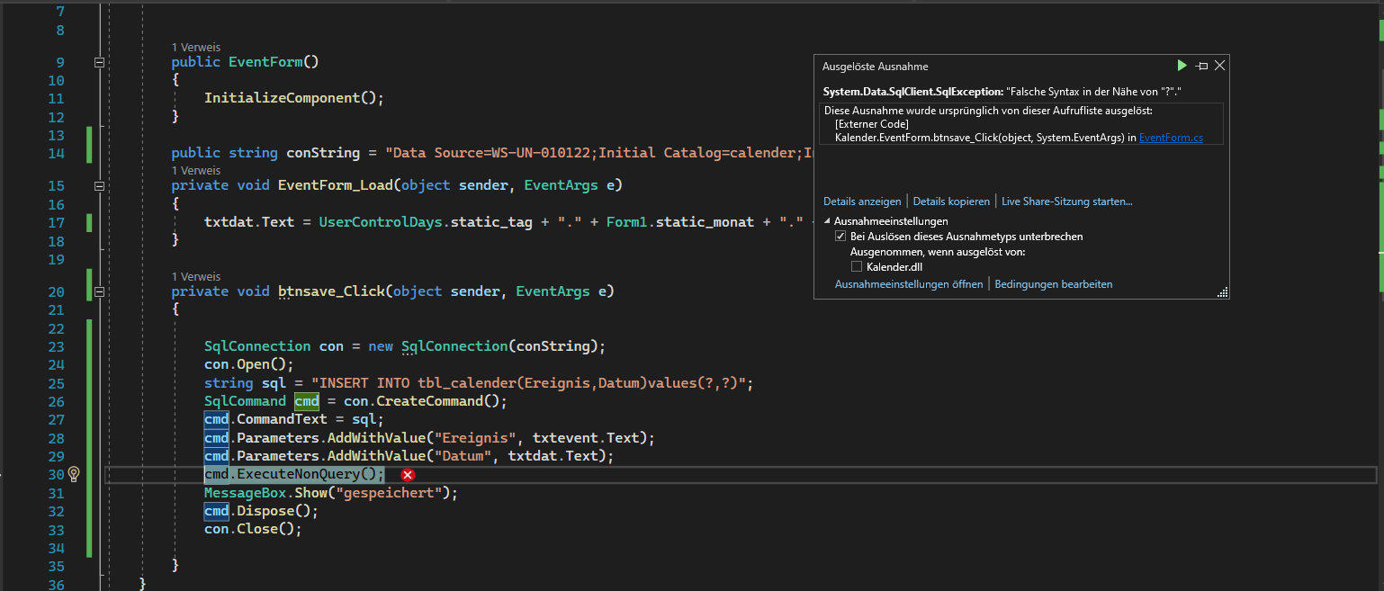 c Exception occurs in ExecuteNonQuery function Stack Overflow