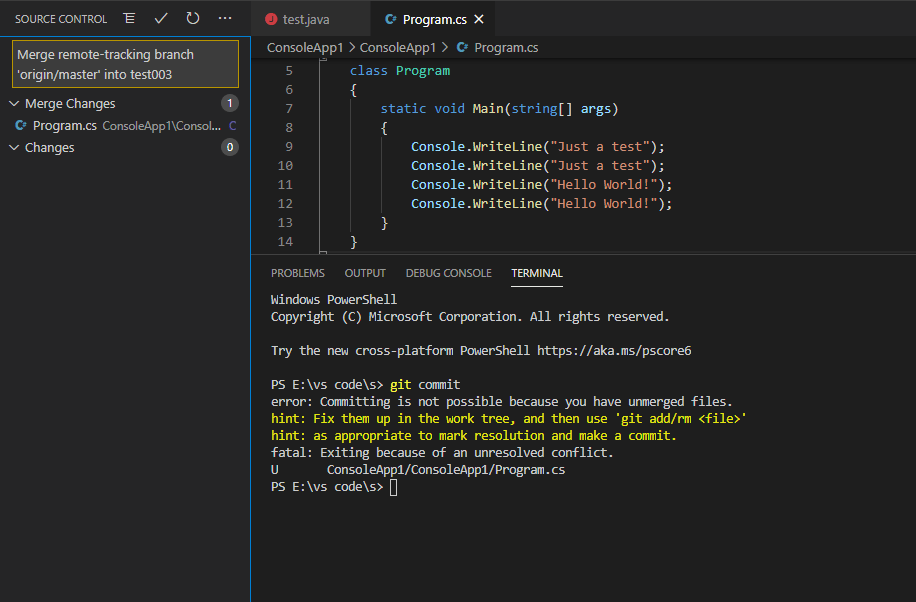 Git in VS Code says I've got unmerged files, but I'm sure I have merged