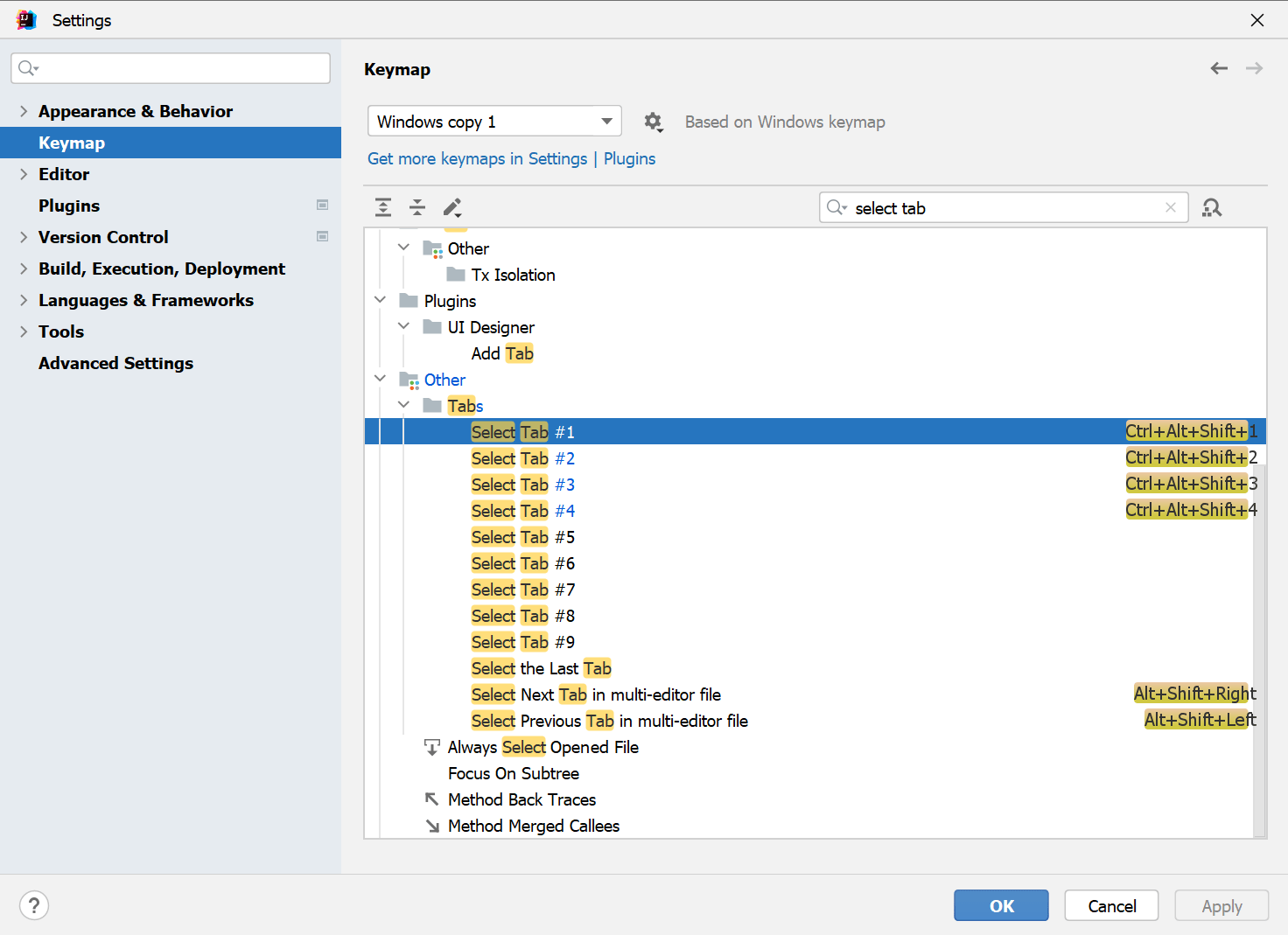 IntelliJ IDEA shortcut for switching to tab by number Row Coding