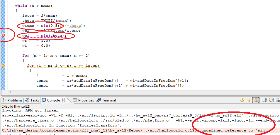c Showing undefined reference to sin when only the input parameter to