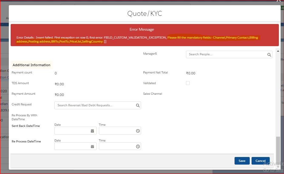 Unable to display validation message according to the need on custom