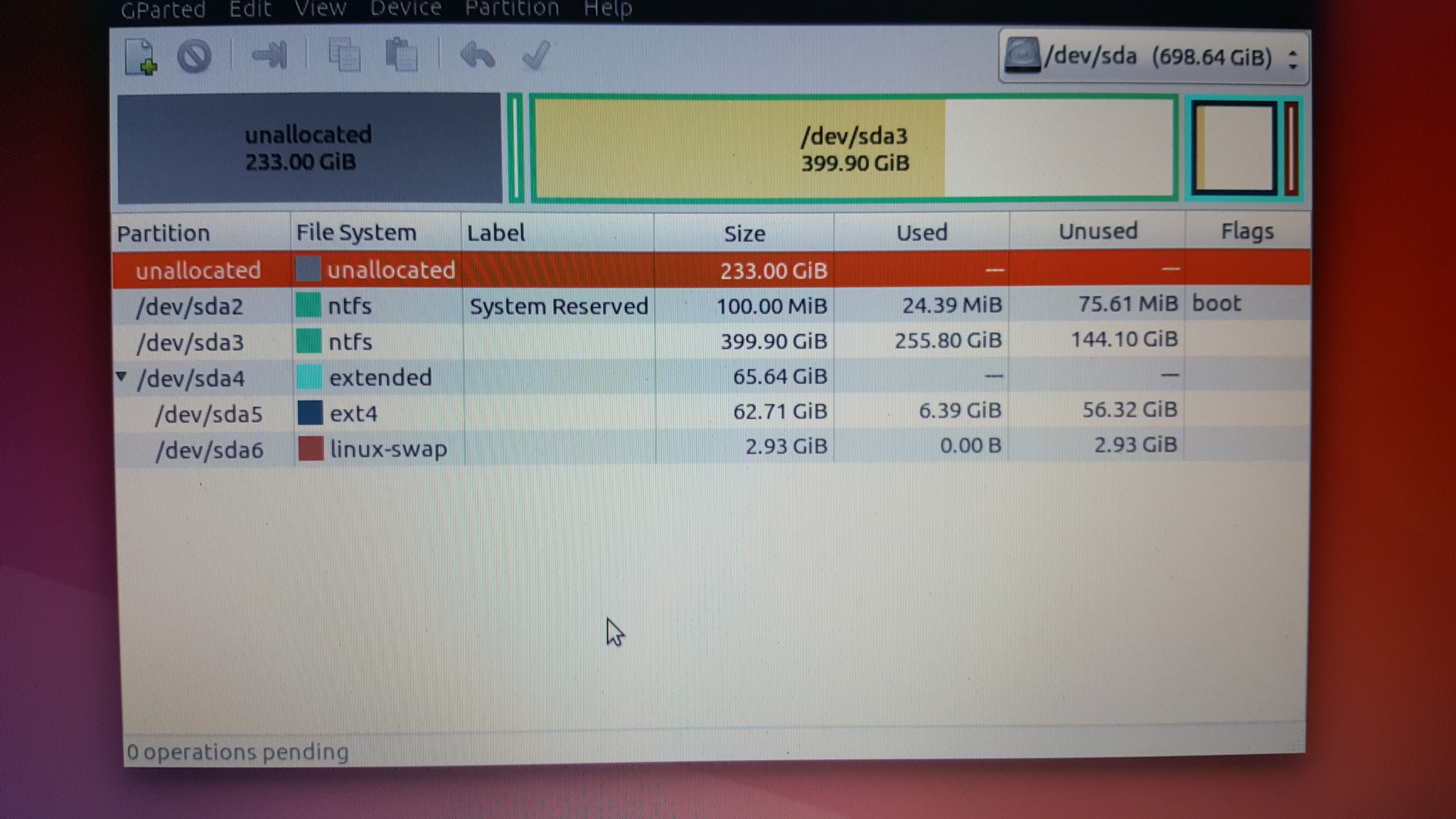 partitioning GParted merging unallocated space to Ubuntu partition