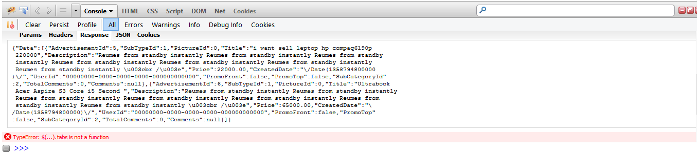c Display JSON Array Data Returned from Controller in