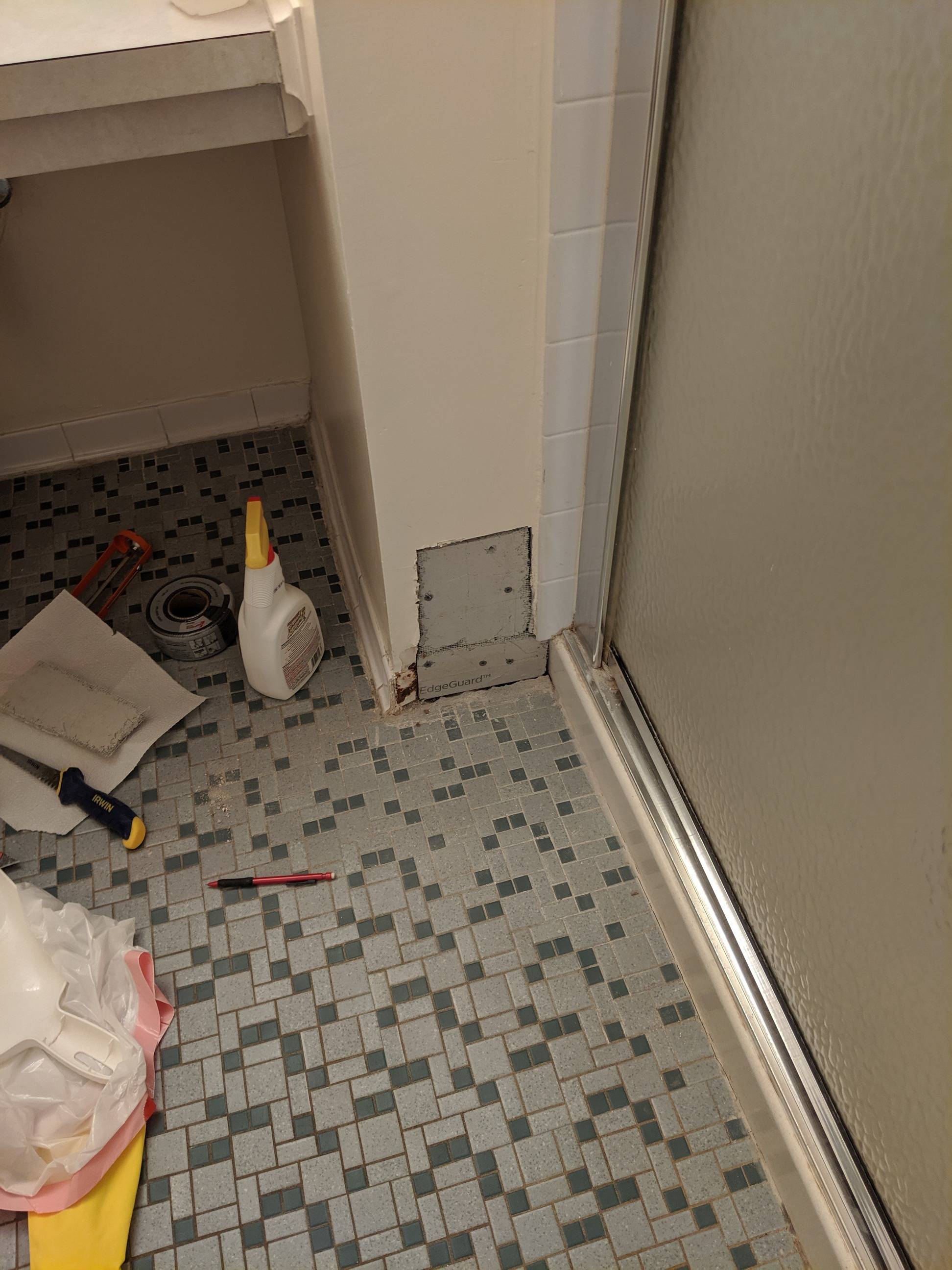 bathroom Repairing wall near shower and floor drywall repair Home