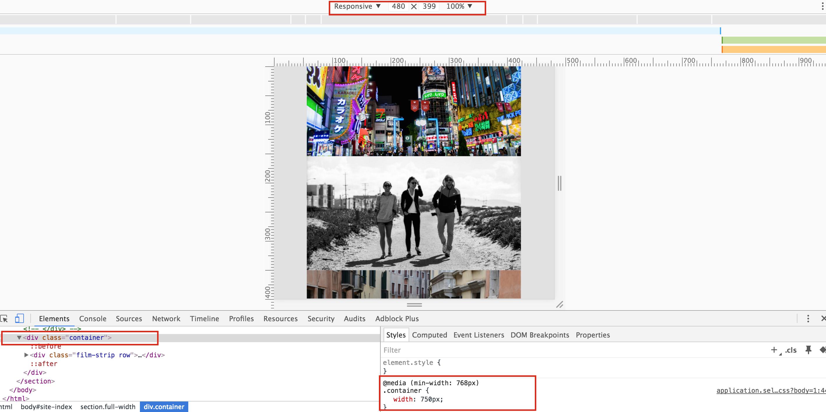 css Why does the Chrome DevTools Responsive viewport think it's 980px