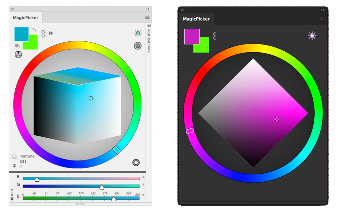 How to change the color sliders to a color wheel like picker on Graphic Design
