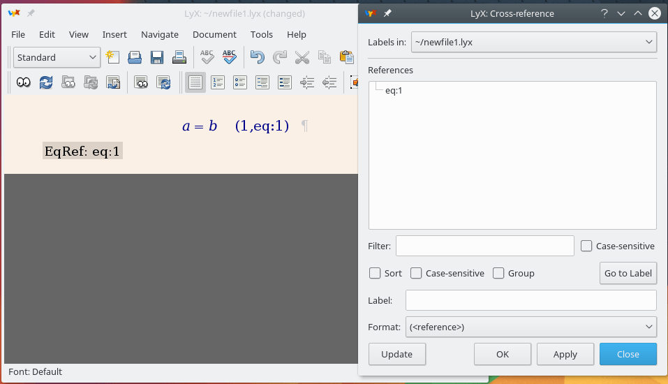 cross referencing putting equation references in parentheses in Lyx