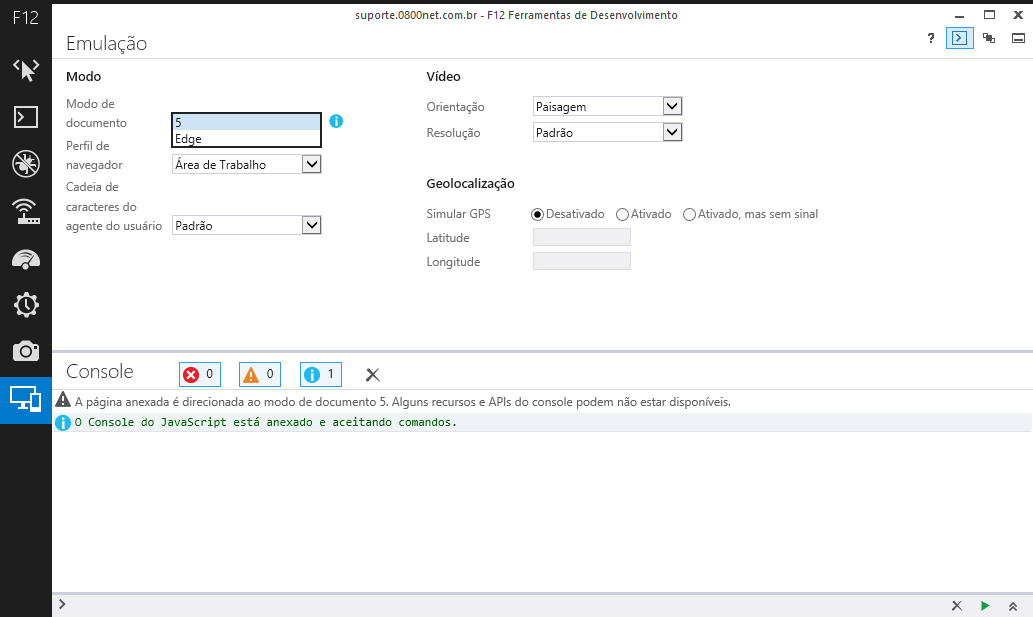 explorer IE 11 & F12 Emulation showing only 2 options at