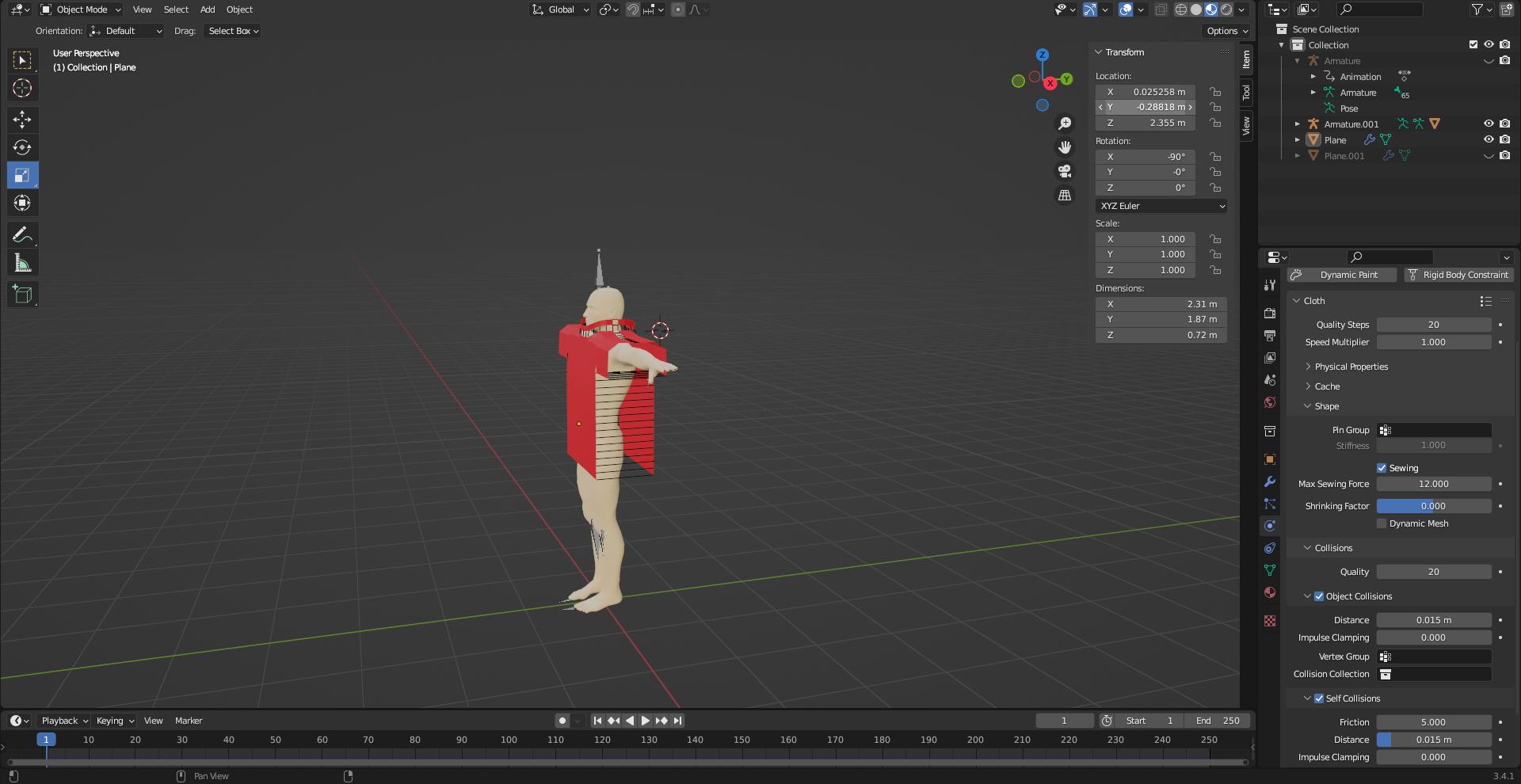 animation Cloth simulation isnt working when playing simulation