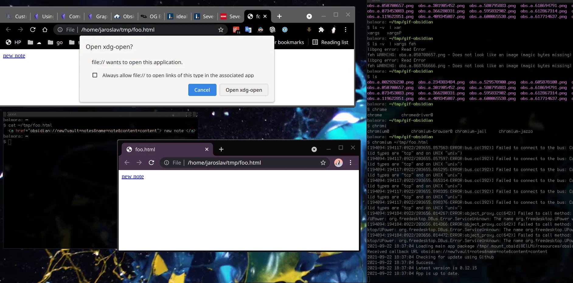 Custom URI handling xdgopen and Firefox work, but Chrome doesn't