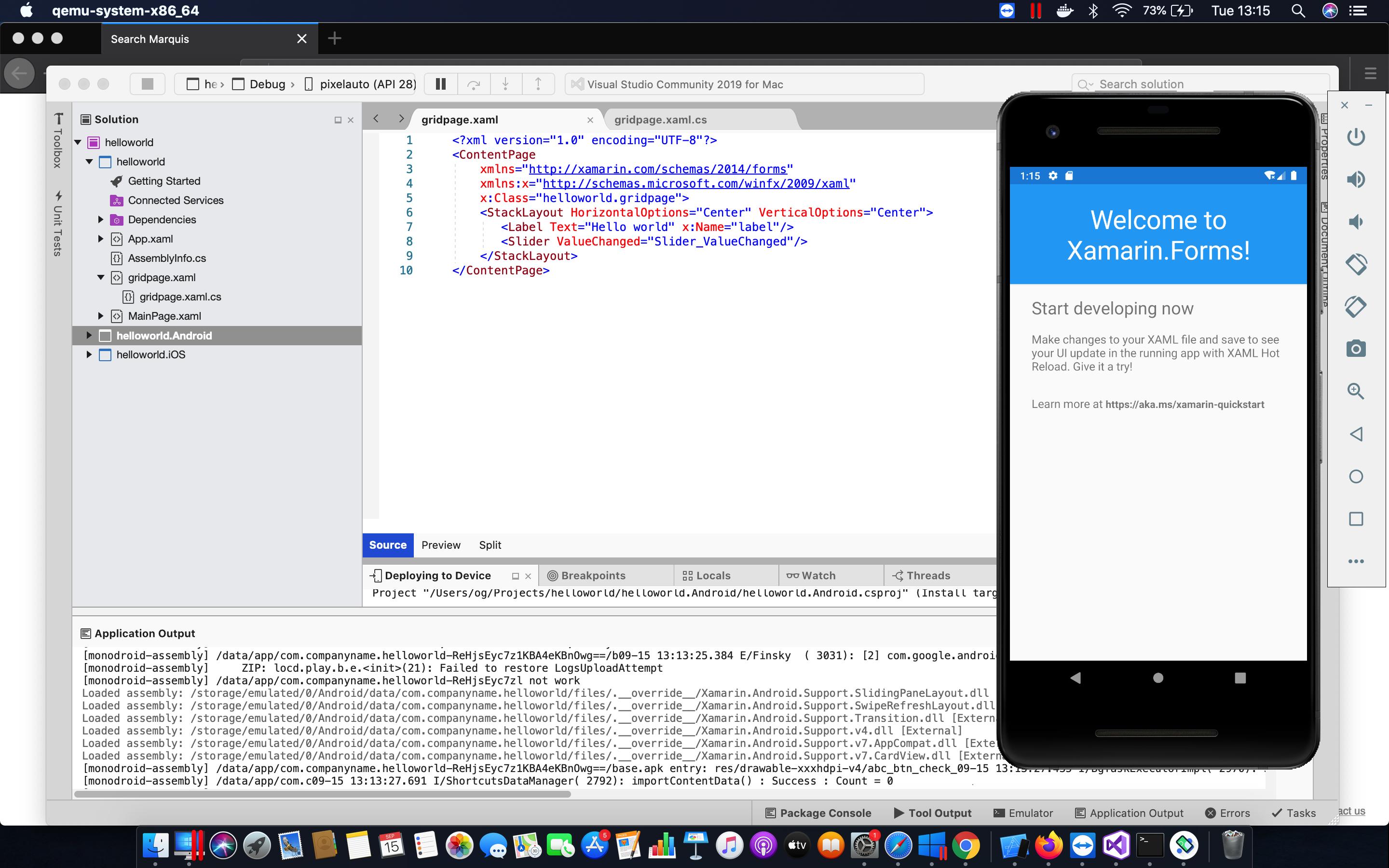 c Xamarin forms App wont display either in IOS emulator and Android