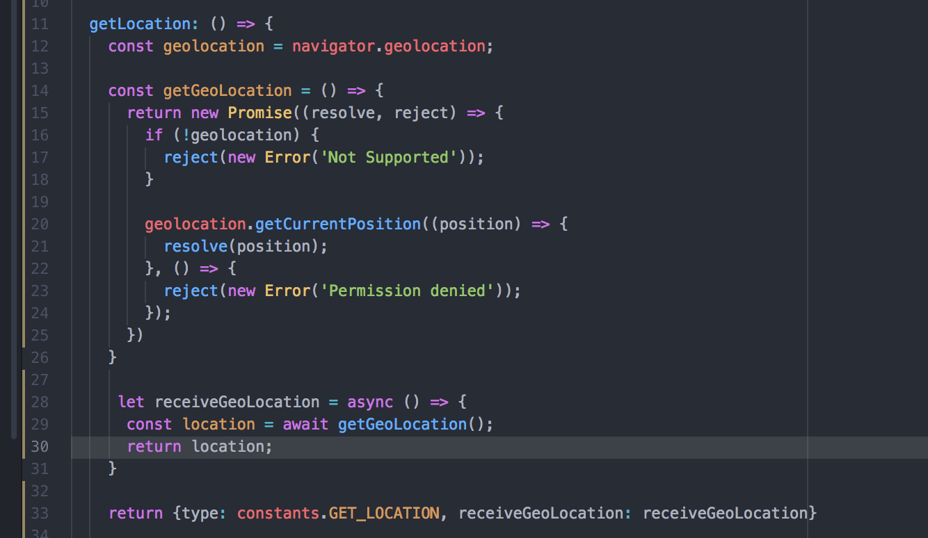 javascript React redux geolocation with async and await Stack Overflow